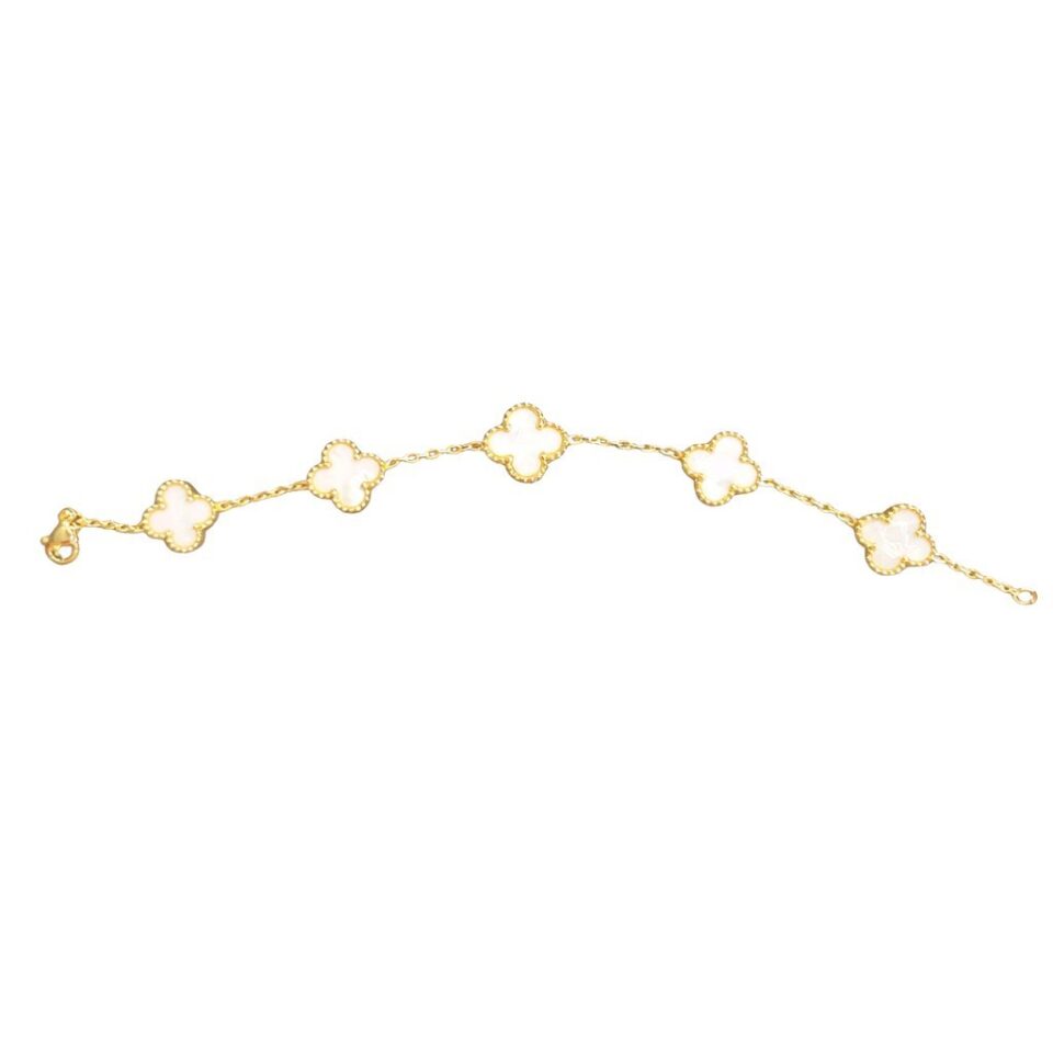 Pulsera Clover dorada con blanco
