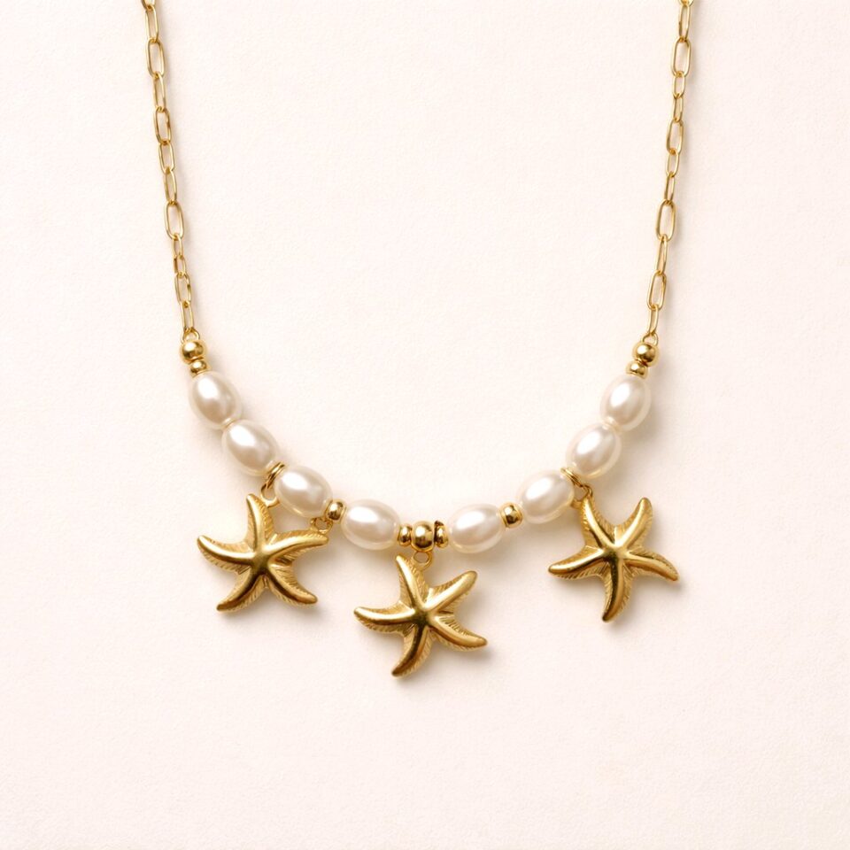 Collar estilo perla + estrellas de mar