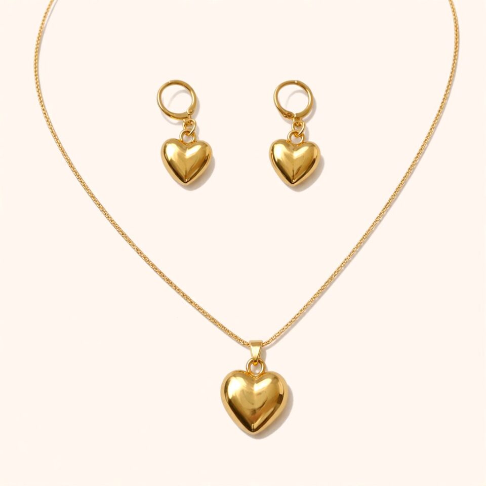 Set collar y aretes con corazón