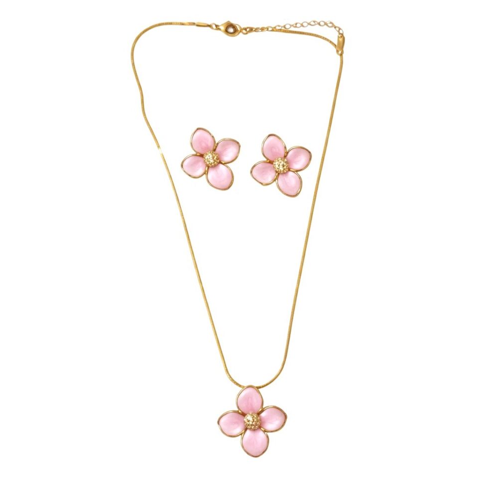 Set collar + aretes de flor rosa