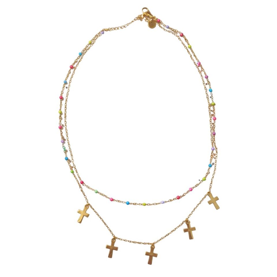 Collar dos tiempos multicolor con cruces